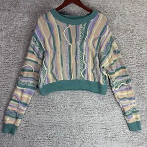 Forever 21 Size S Coogi 90s Style 3D Cable Knit Crop Sweater Pastel Purple Green